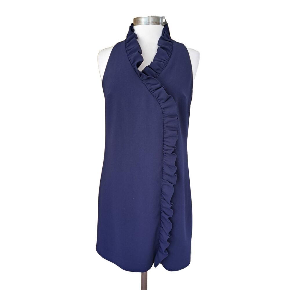 Trina Turk Navy Ruffle Halter Mini Dress
